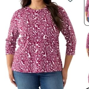 Burgundy and White Patterned Long Sleeve Top